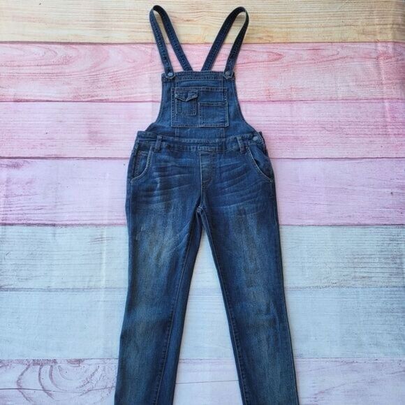 Free People Blue Washed Skinny Cotton Blend Denim Overall Size 26 Boho Casual - Picture 1 of 6